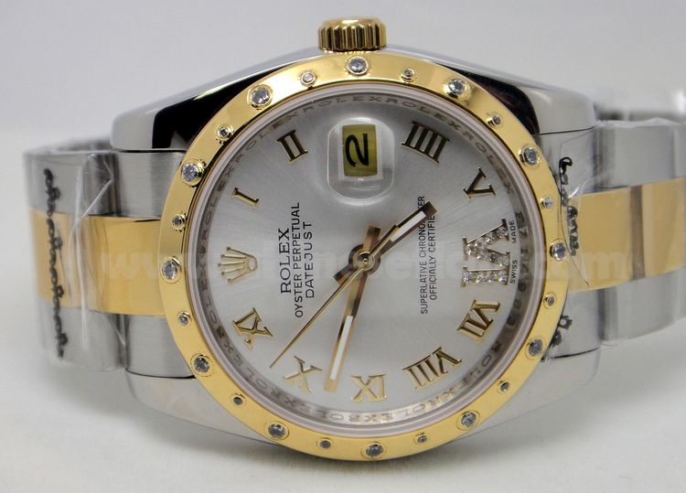 ROLEX 2-Tone White Roman Mid-size 31mm Diamond watch